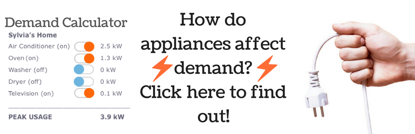 See how appliances affect your demand charge by using our demand calculator. 